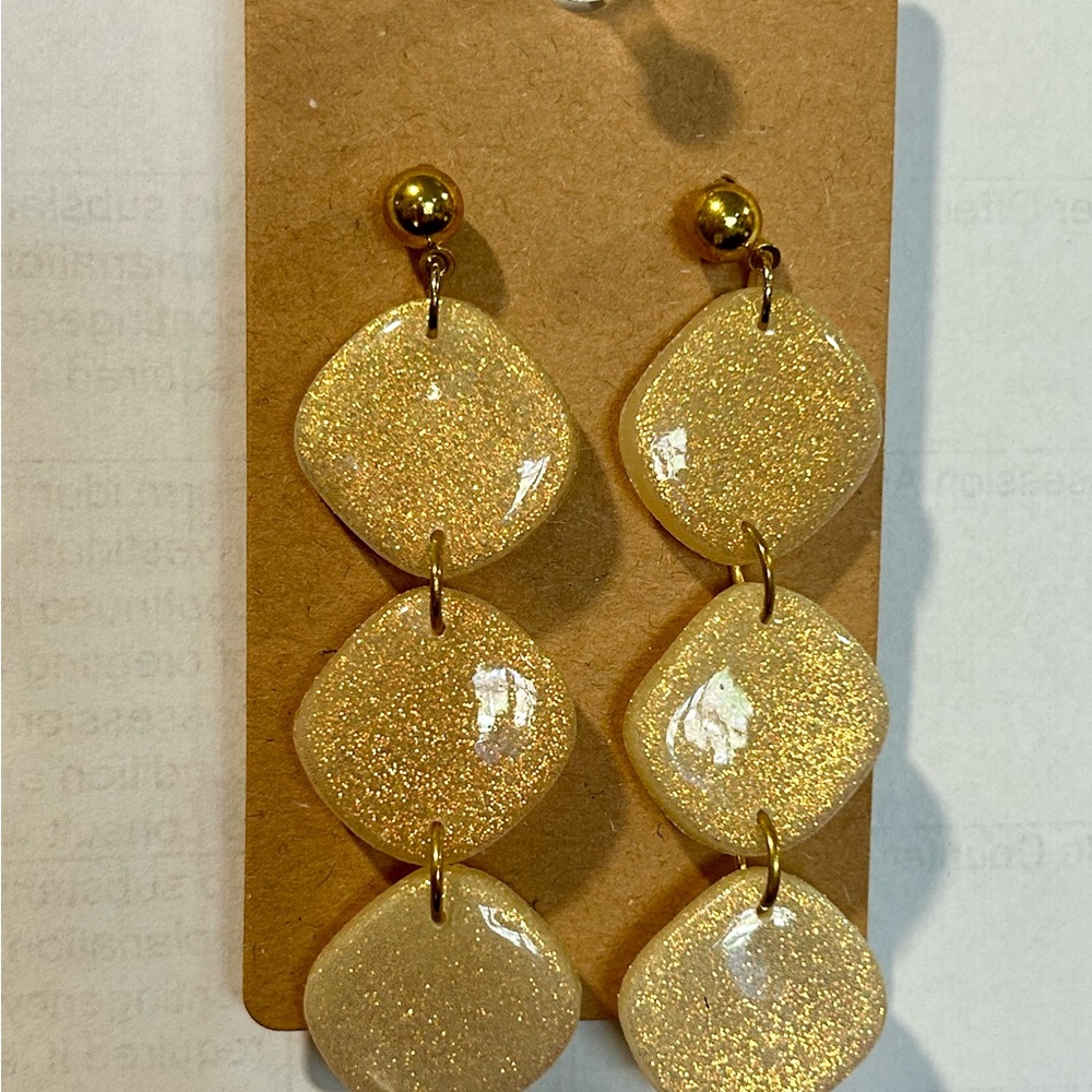 Elegant champagne/gold color Dangle Earrings. Polymer clay